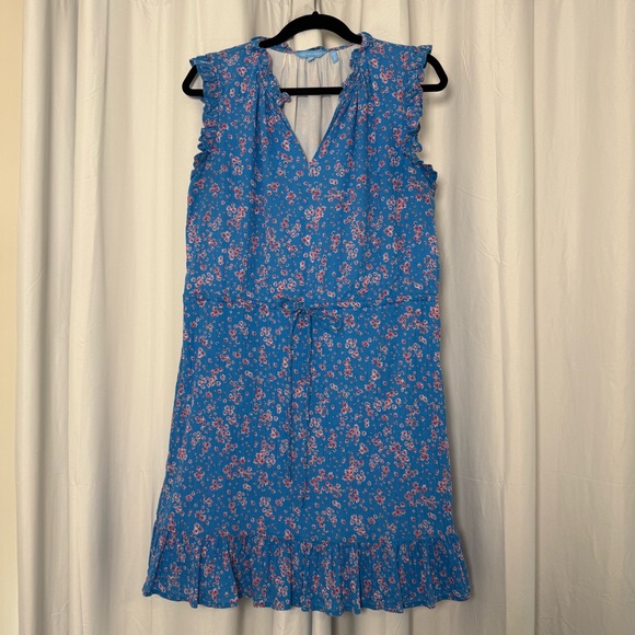 Draper James Floral Ruffle Hem Dress Blue Pink Print Cotton Lined Women’s Large - Picture 4 of 13